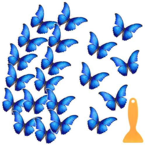 Trandraft 20 Pcs Non Slip Bathtub Stickers Anti Slip Shower Stickers Butterfly Anti Skid Bathtub Decals Adhesive Shower Grips Peel and Stick Treads Applique with Scraper(Blue,Butterfly)