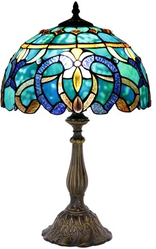ZJART Tiffany Table Lamp Stained Glass 12X12X19 Green Brown Jewelry Baroque