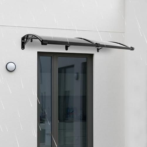 Marquesina para puerta de entrada de 120 x 60 cm, de aluminio, para balcones, techos, patios, garajes, terrazas, porches (negro y marrón)