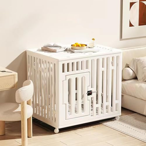 NEONMAN Hundekäfig Dog Crate hundekäfig für zuhause hundegitterbox Hunde käfig für Welpen kleine und mittelgroße Hunde aus PE-Kunststoff mit Rädern Fluchtschutz, Schloss, Kunststoffwanne(Weiß,S)
