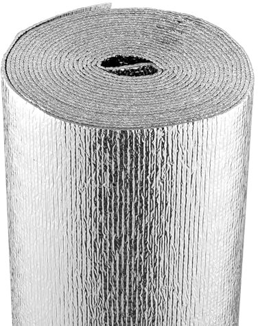 VEVOR Double Reflective Insulation Roll, Foam Core Radiant Barrier, 3.2 mm 48 in x 25 ft, Double-Sided Aluminum Foil EPE Foam Heat Reflective Shield, Thermal Insulation Roll for Window RV Roof