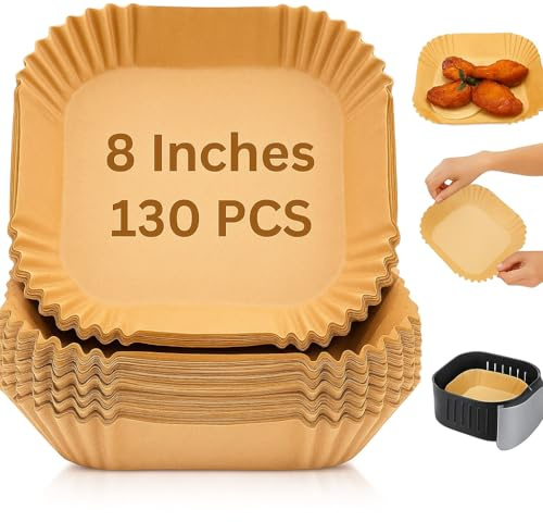 130PCS Air Fryer Liners Disposable 8 Inch – Square Parchment Paper Liners for Ninja Dual Zone AF300UK AF400UK, COSORI, Instant, Salter, Greaseproof Non-Stick Air Fryer Accessories