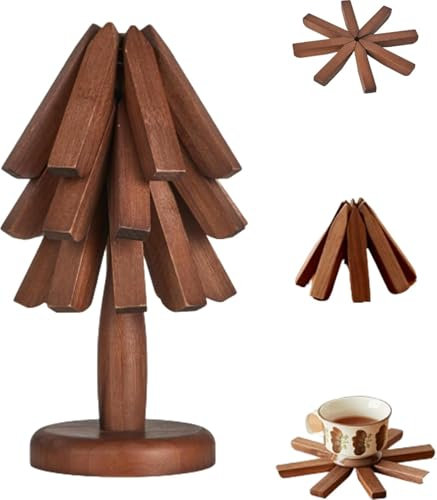 Lot de dessous de plat en bois pour art arbre, dessous de plat pliables en bois de noyer, tapis isolants, décoration de la maison pour poêles (noyer noir)
