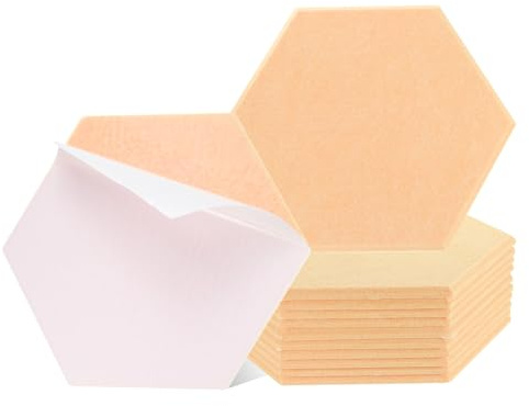 QUARKZMAN 12 Stück Hexagon Akustikplatten Selbstklebend 30x26x0,9cm Gute Dichte Schalldämmung Akustikpaneele Wandpaneele für Büro Tonstudio Wand Decken (Hellorange)