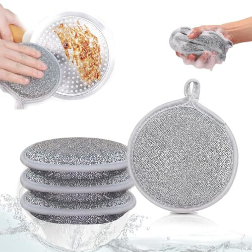 Spugne da cucina in microfibra a due lati, per pulire gli alimenti sporchi o bruciati ribelli in pentole, piatti, 4 pezzi