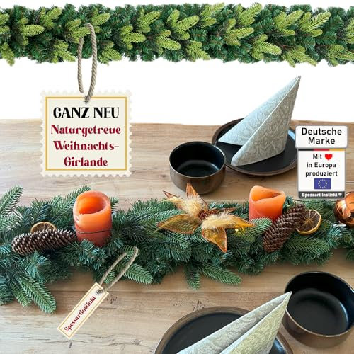 Weihnachtsgirlande künstlich 150 cm I Naturgetreue Nachbildung mit Spritzguss Elementen, Weihnachtsdekoration für Innen, Draußen + Eingangstür Halterung I ohne Deko (Grün, 150 cm)