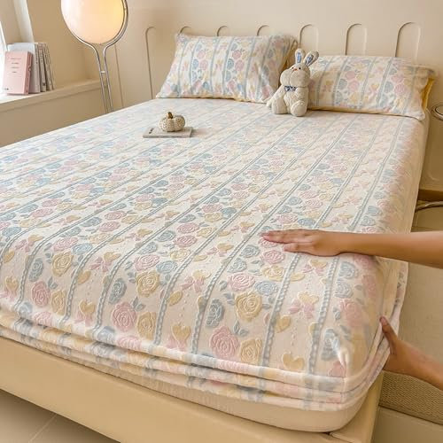 JIANINGHOME Winter Spannbettlaken 180x200,Fleece Spannbettlaken Winter Samt Warm Kuschel Boxspringbett Frottee Bettlaken Biber Spannbetttuch