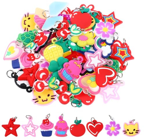 Tyqour 60 Pcs Rubber Loom Charms Loom Rubber Bands Bracelet Kit Funny Shoe Charms for Sneakers Pendant Charms