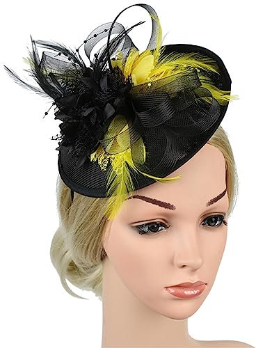 QishGO Fascinator-Hut, DerbyHat für Hochzeit, Damen, Netz-Fascinator, Pillbox, Hut, große Blume, Kirche, Kopfschmuck