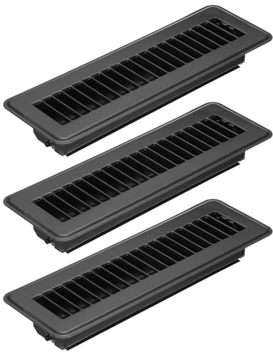 PATIKIL 3Pcs 10 X 2 Pouces Grille de Sol pour Maison Bureau Noir | Couverture de Ventilation D'Air Robuste en Acier, Grilles de Sol, Réglable Décorative Facile à Ajuster