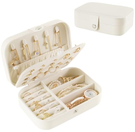 Kzouenzu Scatole Portagioie, Piccolo Portagioie Da Viaggio Per Donne Ragazze, Per Anelli Orecchini Collane Bracciali [Bianco]