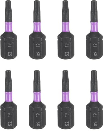 QUARKZMAN 8 Stück T9 Schraubendreher Torx Bit Set, 1/4 Zoll Sechskantschaft 25mm/1 Zoll Länge Magnetisch Stern 6 Punkt Kopf Sechskant Bits S2 Stahl Werkzeugset Bitsatz, Elektrische Bohrer