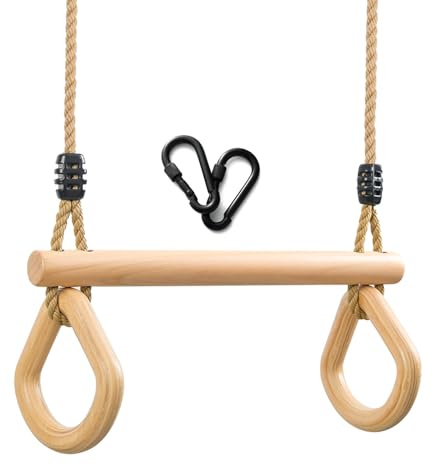 YAERSI Children's Trapeze Swing Bar with Wooden Gym Rings,Trapeze Bar for Swing Set