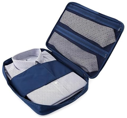 BESPORTBLE Borsa organizer da viaggio blu navy con chiusura a cerniera, custodia portatile per camicia e cravatta, per viaggi di lavoro, leggera e lavabile, adatta per camicie e cravatte