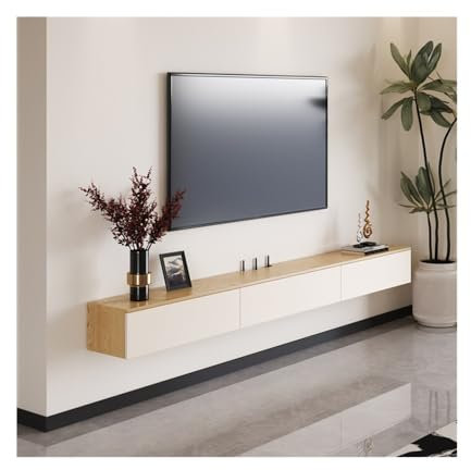 Banc TV Console TV Murale Moderne à Porte Rabattable, Centre de Divertissement, Meuble TV Flottant étroit avec 2 tiroirs for Salon et Chambre à Coucher Meuble TV(Blanc,240x24x20cm)