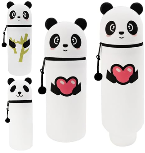 FANGHENG Kawaii Federmäppchen 2 in 1 aus Weichem Federmäppchen Stiftbehälter Cartoon Federmäppchen Stifteetui aus Silikon Teleskopisch Mäppchen für Kinder Schule Home Office Supplies (Panda-Liebe)