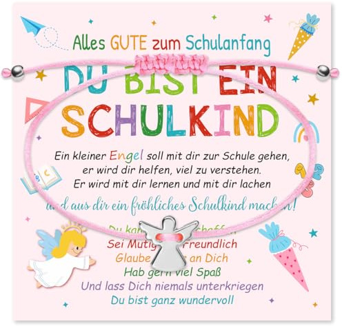 TaleMoon Schulkind Armband Mädchen,Schutzengel Armband mit Karte Schulanfang,Einschulungsgeschenke Kinder,Schulkind 2025 Mädchen,Inhalt Schultüte Füllung,Schulanfang Geschenke