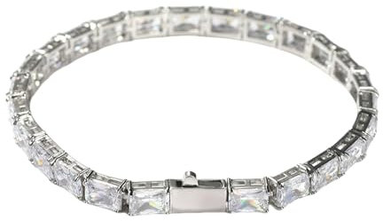 YLDMSDDB Tennisarmband Hip Hop Rechteckig Zirkon Armband Fashion Einfache Einzelne Reihe Glänzender Männer Und Frauen Hochzeitsfeier-Silber 8inch