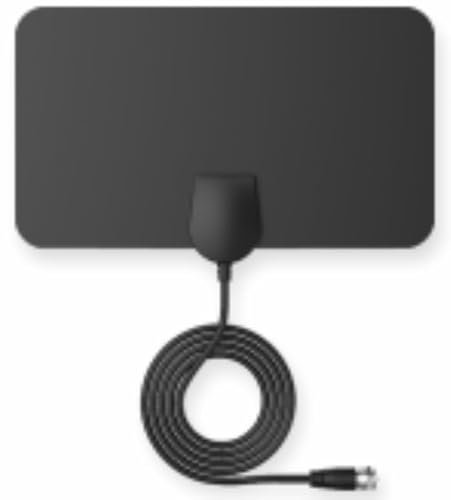 Antena TV Interior con Amplificador – Antena Digital HD 4K para Smart TV, 360° Recepción hasta 250 km, Diseño Ultrafino Autoadhesivo para Pared/Ventana, Cable Coaxial de 5 m