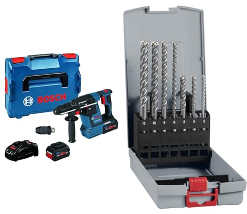 Bosch Professional 18V System Akku Bohrhammer GBH 18 V-26 F (inkl. 2x5.5 ProCORE Ah Akku, Schnellladegerät GAL 1880 CV) + 7x PRO SDS plus-5X Hammerbohrer-Set (Beton, Kalk- und Sandsteine, Ø 5-12 mm)