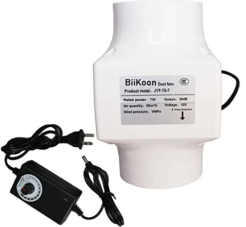 3 Inch Duct Strong wind speed Fan 75Mm 7W Powerful Inline 12V Extractor Mixed Flow Ventilation System Exhaust Air for Bathroom Kitchen Grow Tent (Color:Adjustable Speed,Size 7w)