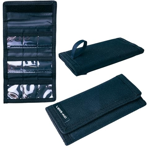 LENS-AID Estuche Tarjetas Memoria SD Funda pequeña organización | para hasta 9 Micro SD, CFexpress, XQD y tarjetas consola, nailon, cierre velcro, lazo mosquetón