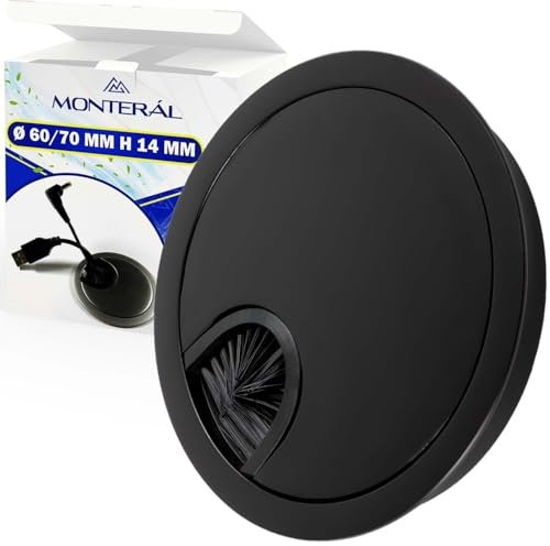 Tapa Pasacables Escritorio Ø 60/70 mm H 14 mm - Tapa Mesa Cables Color Negro - MONTERAL