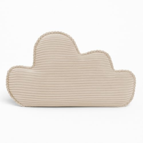 chilly pilley® Dekorative Kissen aus Cord – Mond, Herz & Wolke – Weiche Cordstoff Kuschelkissen für Kinderzimmer, Sofa & Bett – Zierkissen (Cremefarbig, Wolke)
