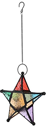 Moroccan Hanging Candle Holder, Metal Glass Votive Star Lanterns Tea Light Candle Holder Hanging Lighting Lantern Window Hangings Ornaments for Home Patio Garden Decoration (Black)