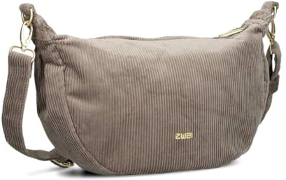 Zwei Damen Handtasche Mademoiselle.M M70 Moon-Bag 4 Liter Trend-Tasche in Halbmond-Form vielseitig als Bauchtasche Crossbody-Bag Abendtasche Umhängetasche zu tragen (cord-mocca)