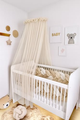 Baby Fancyroom Betthimmel für Babybett Gitterbett Kinderbett 300x180 cm – feiner Tüll, handgefertigt, eleganter Volant – erhältlich in Beige, Blau, Altrosa, Ecru (Beige)