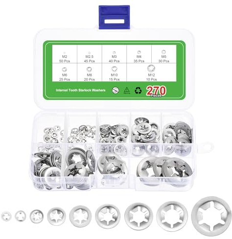 QUARKZMAN 270Pcs Kit Rondelles À Dents Internes, 304 Acier Inoxydable Rondelles À Dents Anti-Desserrage Pour Écrous Rapides, 9 Tailles, Argent