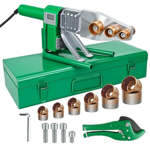 WeenthAvenue 2000W Plastic Pipe Welder with Digital Display, Hot Melt Tool for PP/PPR/PE/PB/PERT Pipes, 0.79/0.98/1.26/1.57/1.97/2.46 in Die Heads, Temp Control for Stable & Durable Plumbing Connectio