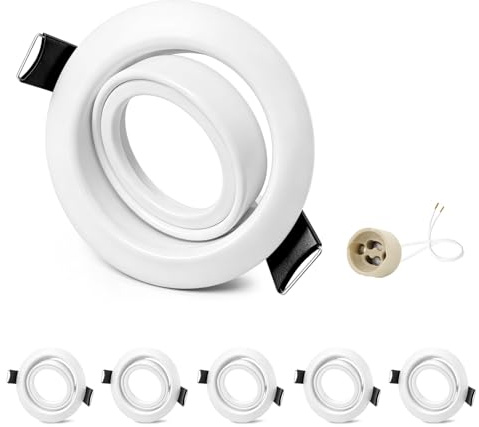 GeyouLux 6x Aros para Foco Empotrable GU10 Blanco, Orientables 45°, Marco de Hierro, Corte 68-75mm, Ø87mm Plano, Casquillo GU10 Cerámico 230V, IP20, sin Bombilla