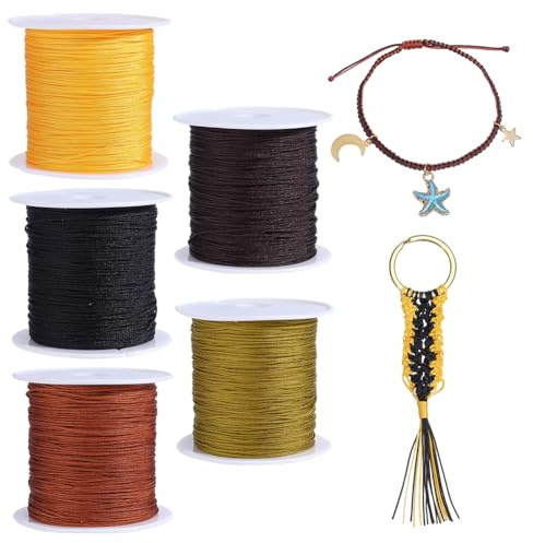 PH PandaHall 200m 0.6mm Nylon Schnur für Armbänder, 5 Rollen Dunkler Ton Perlen Schnur Chinesische Knotenschnur Nylonschnur Faden für DIY Freundschafts Armband Halskette Basteln Makramee Windspiel