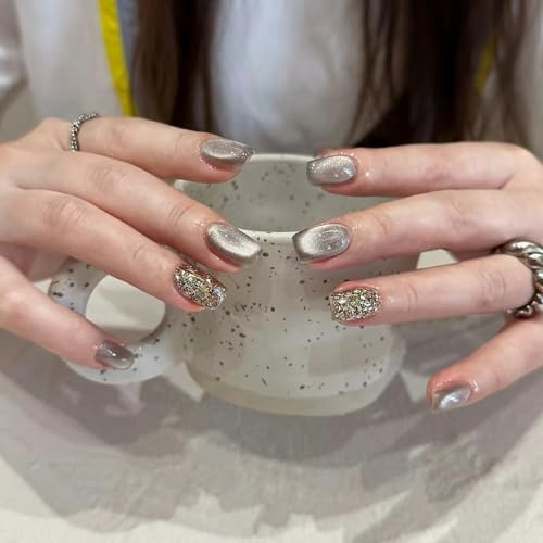 3D Floral Press On Nails, French Tip False with Lily of the Valley & White Flower Design, Elegant Stick On for Bridal(I)