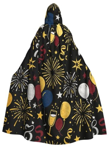 Firework Balloon Hooded Cloak for Men Women Adult Halloween Costumes | Polyester Hooded Cloak With Full Print & Bow Tie Closure, Ideal For Halloween, Role-Play, Masquerade, Comic Con.