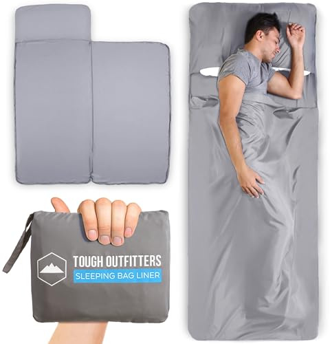 Tough Outdoors Sleeping Bag Liner - Adult Sleep Sack & Travel Sheets for Hotel - Travel Sleep Sack Backpacking & Camping - Sleeping Bag Liners - Hotel Bed Covering for Traveling