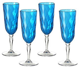 Omada Design 4 Verres pour champagne ou flute de 17,5 cl ligne Diamond Turquoise Trasparent