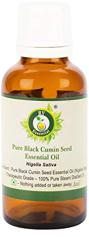 R V Essential Aceite esencial de semilla de comino negro puro 100ml (3.38oz)- Nigella Sativa (100% puro y vapor natural destilado) Pure Black Cumin Seed Essential Oil