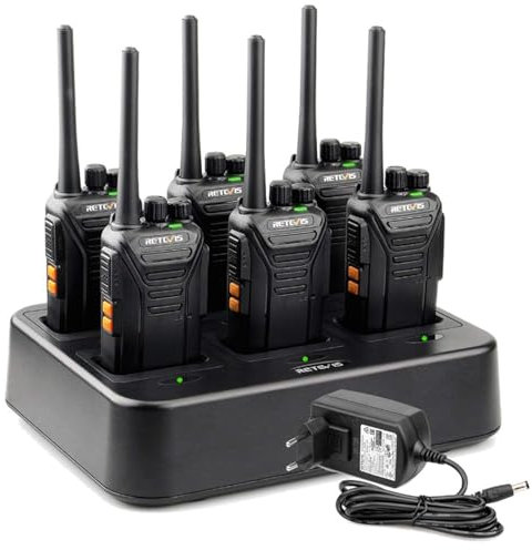 Retevis RT27 Funkgerät Professionell, Walkie Talkie PMR446, Funkgeräte mit 6 Fach Ladegerät,16 Kanäle VOX, Funkgeräte 6er Set für Baustelle, Sicherheitsdienst, Logistics (6 Stück, Schwarz)