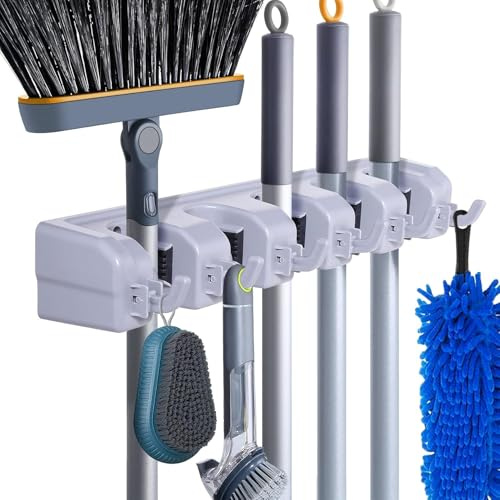 HYRIXDIRECT Besenhalter, Wandhalterung, Besen-Organizer, Mopphalter, Aufhänger, Gartenwerkzeug, Organizer, Aufbewahrungsregal, Garage, Organisationen und Aufbewahrung mit Haken, strapazierfähig