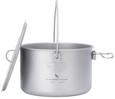 iBasingo Pot en Titane Pot Suspendu de Camping 1300ml Marmite à Soupe avec Couvercle ustensiles de Cuisine d'extérieur Bol de Bouilloire léger Ustensiles de Cuisine de randonnée