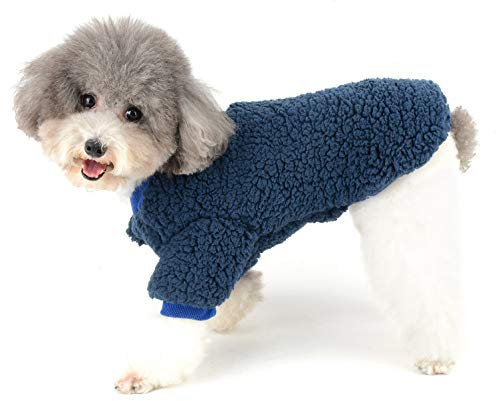Ranphy Polarfleece Kleine Hundebekleidung Winter Vlies Welpenpullover Warm Verdicken Hunde Pyjamas Weiches Sweatshirt Outfit Haustier Weihnachtsfeier Costoms Kleider Kleiden Blau S
