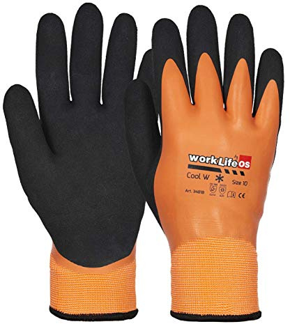 WorkLife Arbeitshandschuhe Winter komplett gefüttert, Thermo wasserdicht Gr. 8-12 (Orange, Schwarz)
