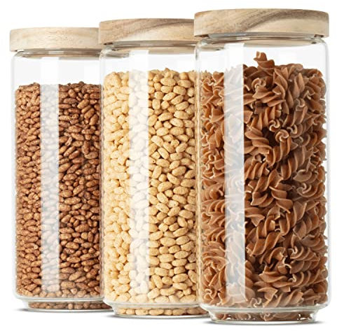 Econovo® Vorratsdosen Glas mit Deckel Set 1000ml (3-teilig) aus Borosilikatglas, stapelbar und luftdicht, Vorratsgläser mit Deckel für Lebensmittel groß und klein, Vorrats-behälter Glas Set