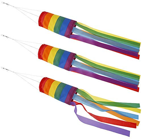 hugttt 3 Pieces Rainbow Windsock 24 Inch, Colorful Windsock Outdoor Hanging Decoration UV Resistant and Weatherproof Garden Windsock