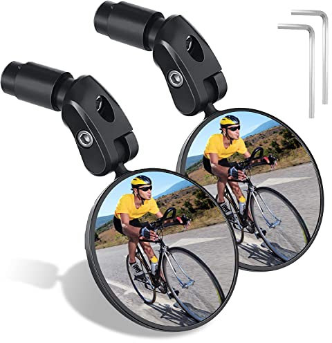 KKSJK Rétroviseur de vélo 2PCS, lentille Grand Angle de Miroir de Guidon Rotatif à 360 °, rétroviseur sûr pour 17.4-22mm, Guidon de vélo pour vélos de Route Ebike