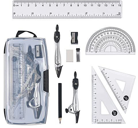 Vicloon Mathematik Geometrie Sets, 10 Stück Mathematik Set, Geometrie Zirkel Set mit Aufbewahrungsbox, Zirkel Grundschule mit Geodreieck, Lineal und Winkelmesser für Klassenbedarf und Schule