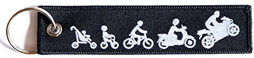Biker Evolution - Motorrad Schlüsselanhänger aus Stoff mit Schlüsselring - bestickt mit leuchtendem Faden & kratzfest (130 x 30 mm, schwarz). Ideal für Ihr Motorrad
